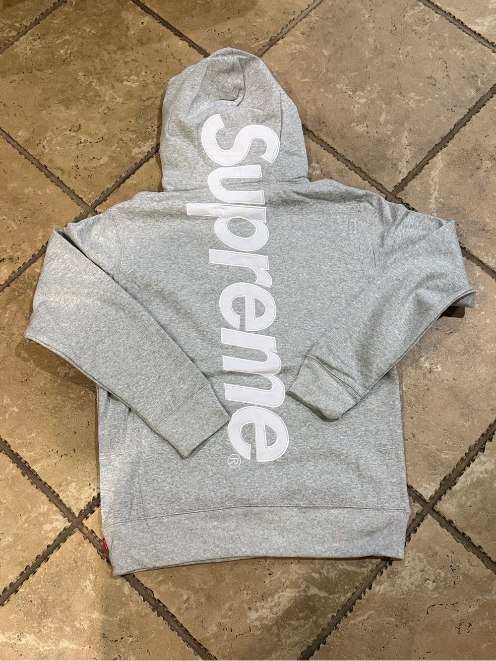 Grey Supreme Satin Applique Hoodie